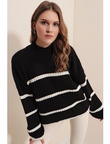 Bigdart 15804 prugasti predimenzionirani džemper od dolčevite - crni