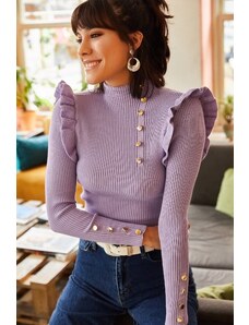 Olalook ženski jorgovani gumb detaljan džemper od pletenine u struku
