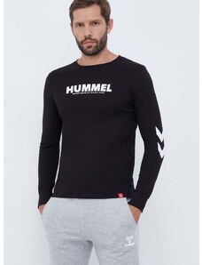 Pamučna majica dugih rukava Hummel boja: crna, s tiskom