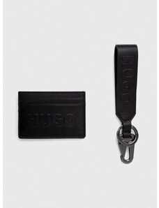 Kožni etui za kartice i privjesak za ključeve HUGO boja: crna