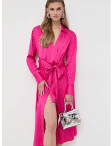 Haljina BOSS boja: ružičasta, midi, širi se prema dolje