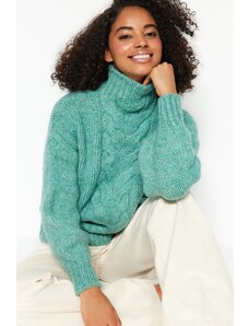 Trendyol zelena pletenica detaljan pletenina džemper