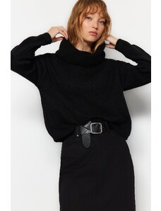Trendyol crni mekani teksturirani klip ovratnik pletenina džemper