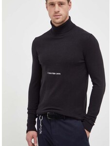 Pamučni pulover Calvin Klein Jeans boja: crna, lagani, s dolčevitom