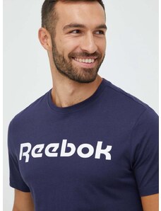 Pamučna majica Reebok boja: tamno plava, s tiskom, GN5378.100042355