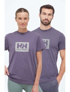 Pamučna majica Helly Hansen boja: ljubičasta, s tiskom, 53285-096