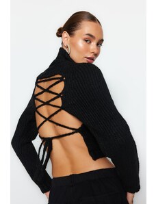 Trendyol Black Super Crop Soft Textured Back Tie Detail Knitwear Sweater