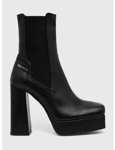Kožne gležnjače Karl Lagerfeld Jeans STAK HEEL II za žene, boja: crna, s debelom potpeticom, KLJ93140