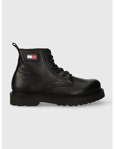 Kožne cipele Tommy Jeans TJM RUBERIZED LACE UP BOOT za muškarce, boja: crna, EM0EM01276