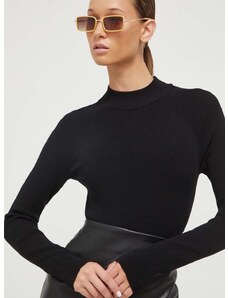 Pulover HUGO za žene, boja: crna, lagani, s poludolčevitom