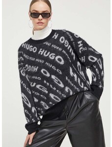 Pulover s dodatkom vune HUGO za žene, boja: crna, lagani
