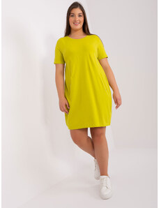 Fashionhunters Basic lime dress plus size with pockets