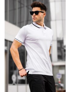 Madmext White Plain Polo Neck Men's T-Shirt