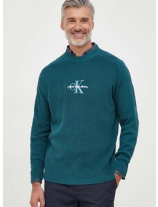 Pamučni pulover Calvin Klein Jeans boja: zelena, lagani