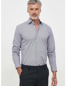 Košulja BOSS za muškarce, boja: siva, slim, s klasičnim ovratnikom