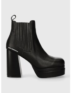 Kožne gležnjače Karl Lagerfeld STRADA za žene, boja: crna, s debelom potpeticom, KL30143