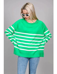 Madmext Green Crewneck Striped Knitwear Women's Sweater