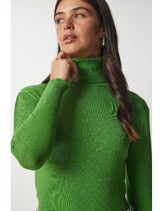 Happiness İstanbul Sreća İstanbul Ženska zelena dolčevita Corduroy pletenina džemper