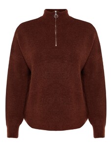 Trendyol krivulja smeđi zip up džemper od pletenine
