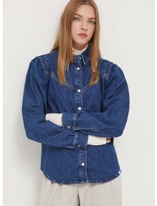 Traper košulja Karl Lagerfeld Jeans za žene, boja: tamno plava, regular, s klasičnim ovratnikom