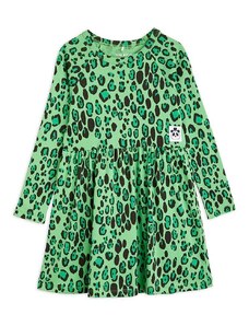 Dječja pamučna haljina Mini Rodini boja: zelena, mini, širi se prema dolje