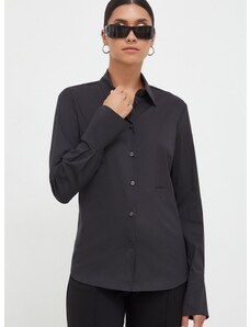 Košulja Pinko za žene, boja: crna, regular, s klasičnim ovratnikom