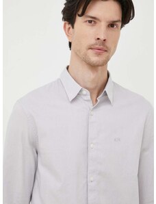 Pamučna košulja Armani Exchange za muškarce, boja: siva, slim, s klasičnim ovratnikom