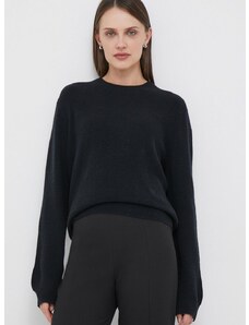 Vuneni pulover Tommy Hilfiger za žene, boja: crna