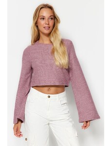Trendyol Pink Crew Neck Spanish Sleeve Ribbed Flexible Crop Knitted Blouse