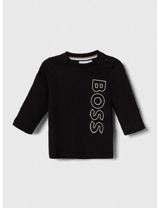 Pamučna majica dugih rukava za bebe BOSS boja: crna, s tiskom