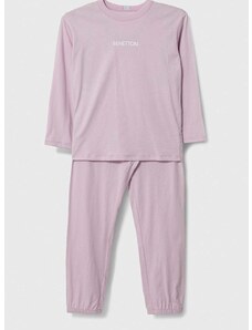 Dječja pamučna pidžama United Colors of Benetton boja: ružičasta, s tiskom