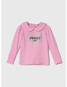 Majica dugih rukava za bebe Pinko Up boja: ružičasta, s ovratnikom