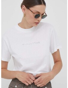 Pamučna majica Calvin Klein boja: bež