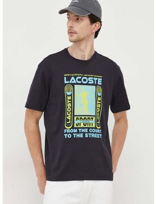 Pamučna majica Lacoste boja: tamno plava, s tiskom
