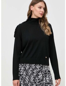 Vuneni pulover Pinko za žene, boja: crna, lagani, s poludolčevitom