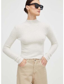 Vuneni pulover Drykorn za žene, boja: bež, s poludolčevitom