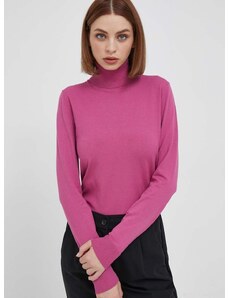 Pulover Sisley za žene, boja: ružičasta, lagani, s dolčevitom