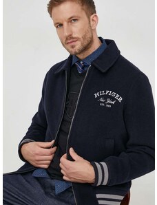 Vunena jakna Tommy Hilfiger boja: tamno plava, za prijelazno razdoblje