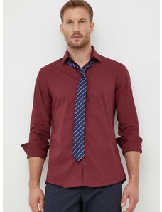 Košulja Calvin Klein za muškarce, boja: bordo, slim, s klasičnim ovratnikom