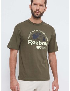 Pamučna majica Reebok boja: zelena, s tiskom