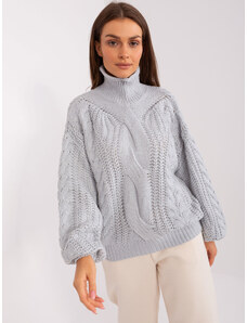 Fashionhunters Grey women's oversize sweater with turtleneck