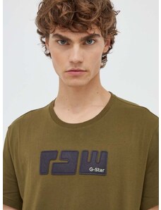 Pamučna majica G-Star Raw boja: zelena, s aplikacijom