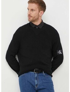 Vuneni pulover Calvin Klein Jeans za muškarce, boja: crna, lagani