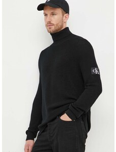 Vuneni pulover Calvin Klein Jeans za muškarce, boja: crna, lagani, s dolčevitom