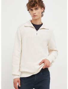 Pamučni pulover Marc O'Polo boja: bež, s poludolčevitom