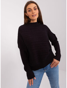 Fashionhunters Black women's asymmetrical sweater with wool