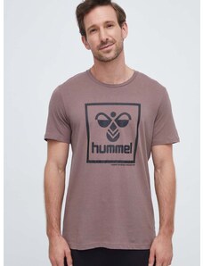 Pamučna majica Hummel boja: smeđa, s tiskom