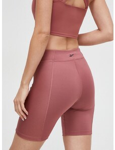 Kratke hlače za jogu Reebok boja: ružičasta, bez uzorka, visoki struk