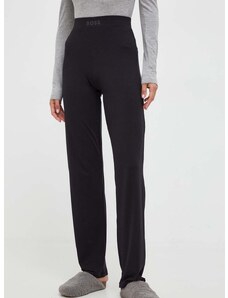 Homewear hlače BOSS boja: crna, ravni kroj, visoki struk