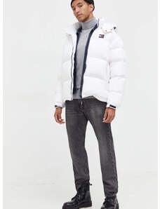 Pernata jakna Tommy Jeans za muškarce, boja: bijela, za zimu